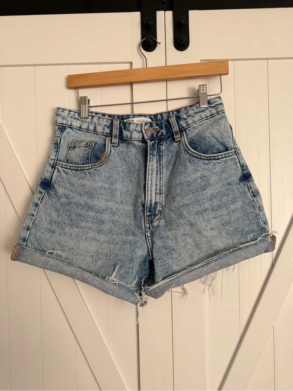 Zara Light Blue Washed Denim Shorts with Rolled Hem